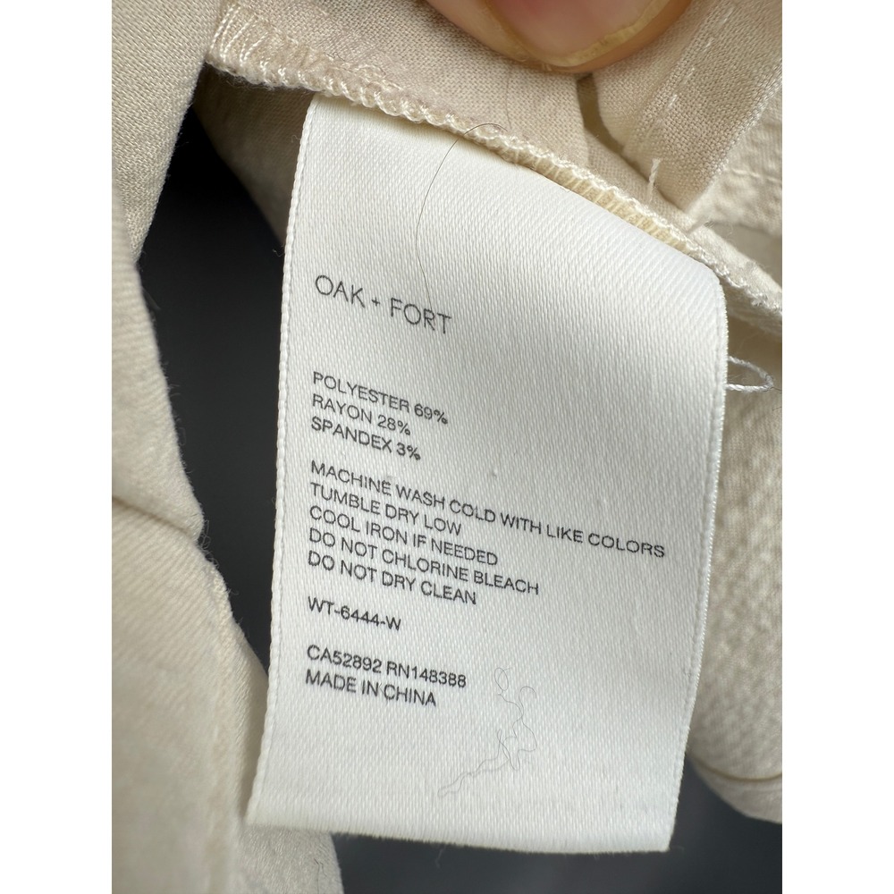 OAK + FORT Textured Off-Shoulder Asymmetrical Cropped Cream Button Up Shirt Sz M - Picture 6 of 6